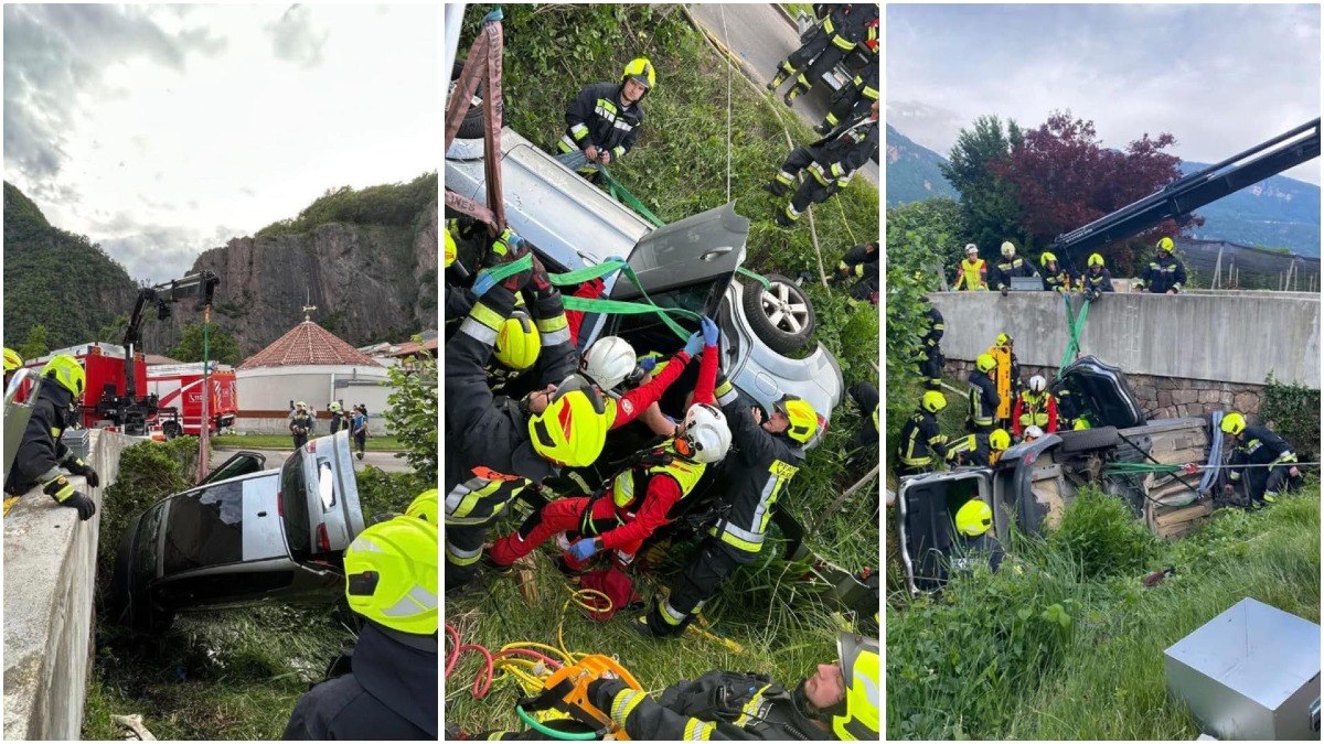 Esce di strada e precipita nel canale: conducente intrappolato | FOTO - Le immagini dell'incidente