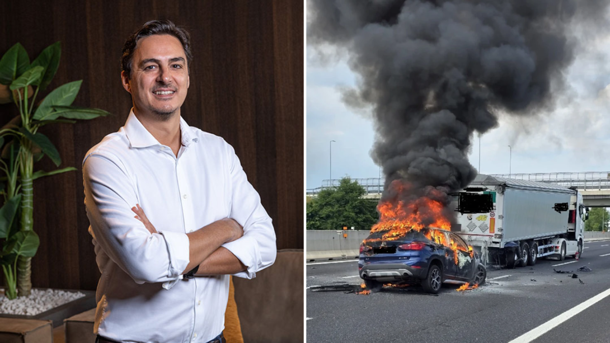 Massimo Tabaro morto sulla A4: il manager di Portogruaro vittima dell’auto in fiamme - Massimo Tabaro e l'auto nell'incidente in A4