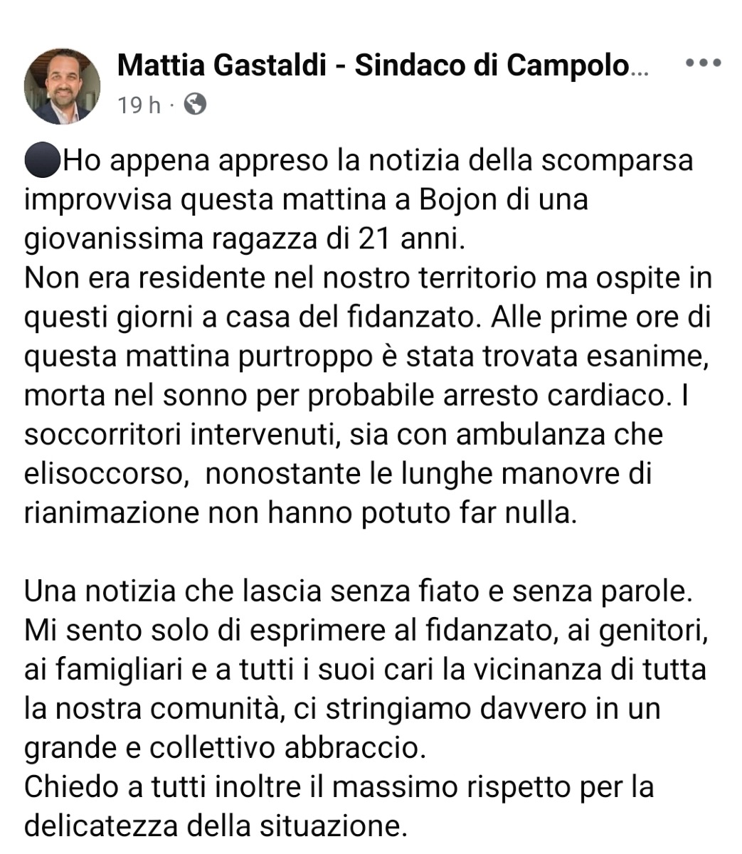 Il messaggio del sindaco 