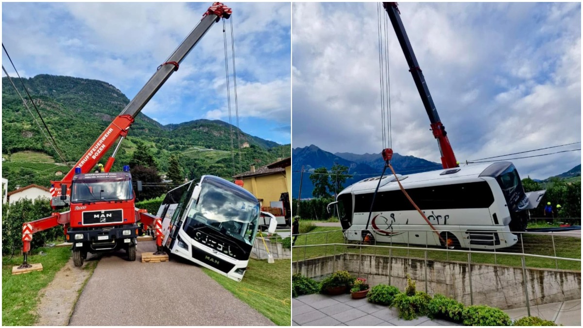 Autobus con 38 persone a bordo finisce fuori strada | FOTO - 
