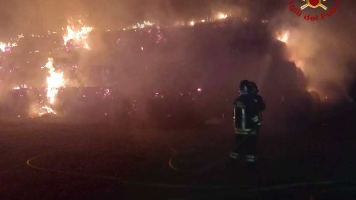 Incendio nella notte a Torre di Mosto: 250 rotoballe in fiamme vicino alla stalla | FOTO - 