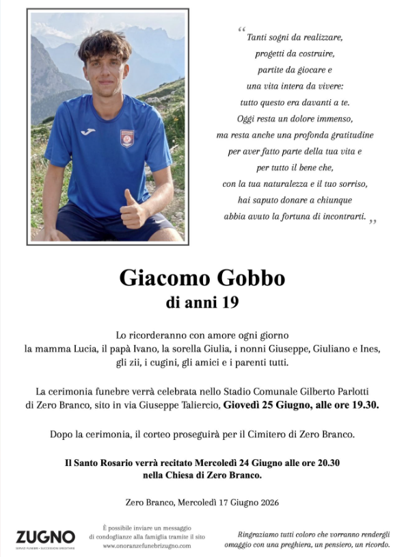 Epigrafe Giacomo Gobbo funerale