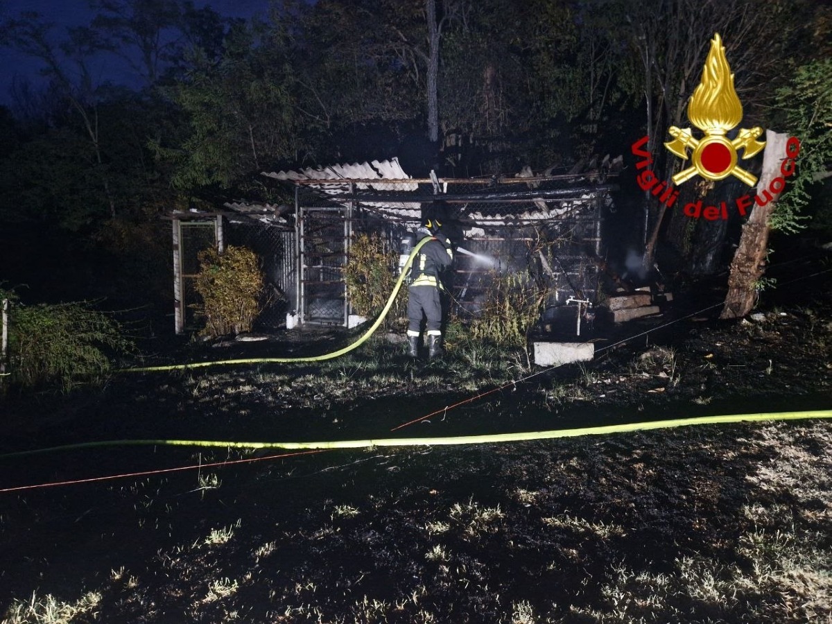 Baracca di legna in fiamme, il rogo corre verso il bosco: evitato il peggio
