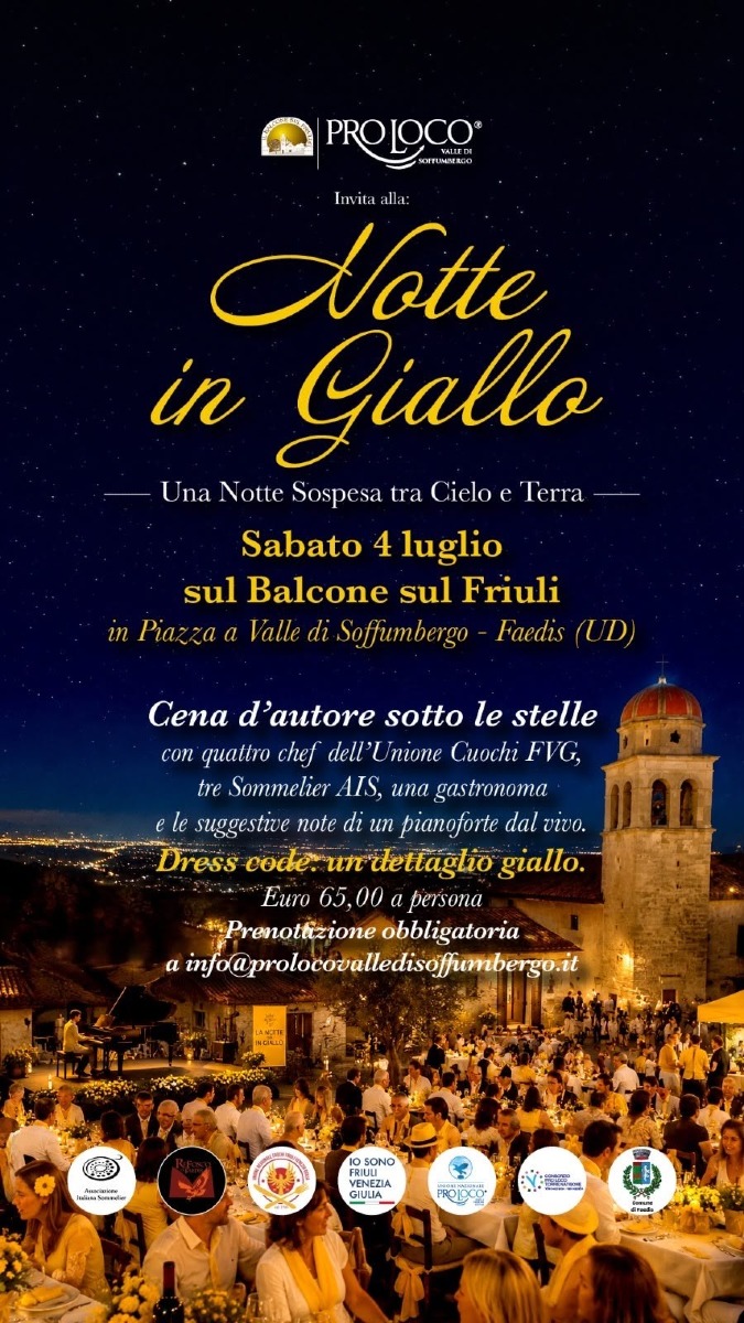 Faedis, il Balcone del Friuli lancia la Notte in Giallo il 4 e 5 luglio 2026