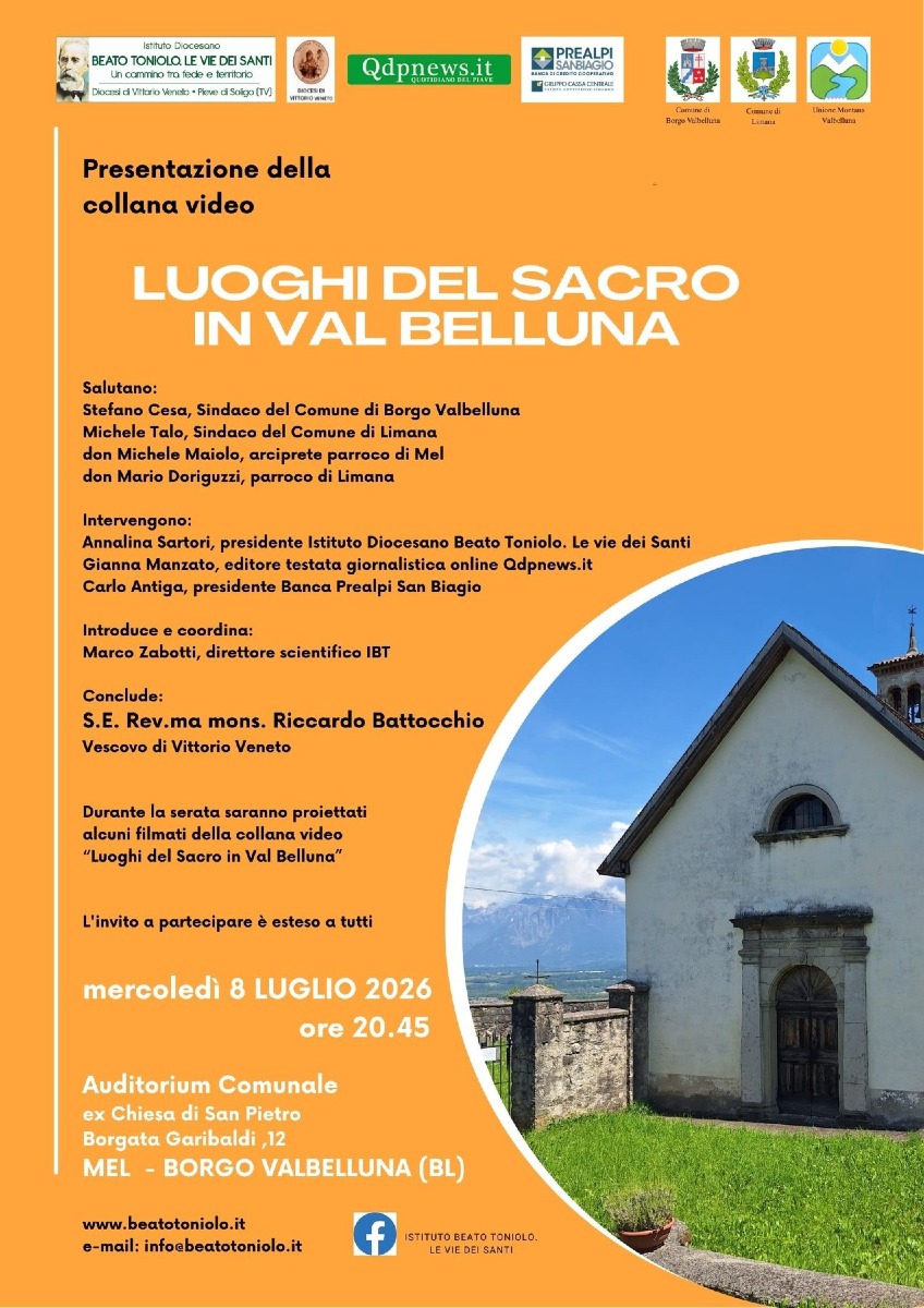Locandina: Borgo Valbelluna, l’8 luglio a Mel la serata sui video “Luoghi del Sacro in Val