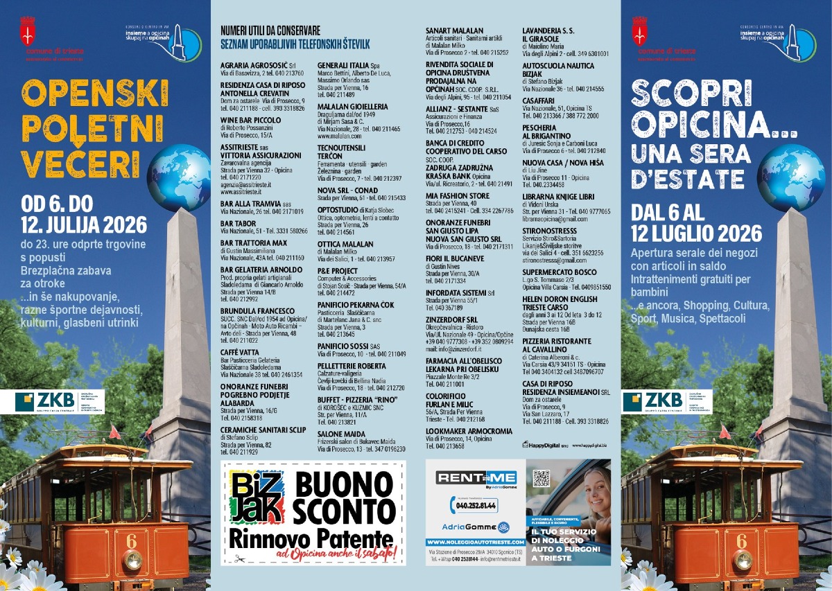 Locandina: Opicina, il 10 luglio torna la serata senz’auto: negozi aperti fino alle 23 e