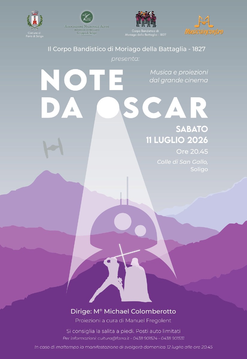 Locandina: Farra di Soligo, sul Colle di San Gallo il concerto “Note da Oscar” l’11 luglio