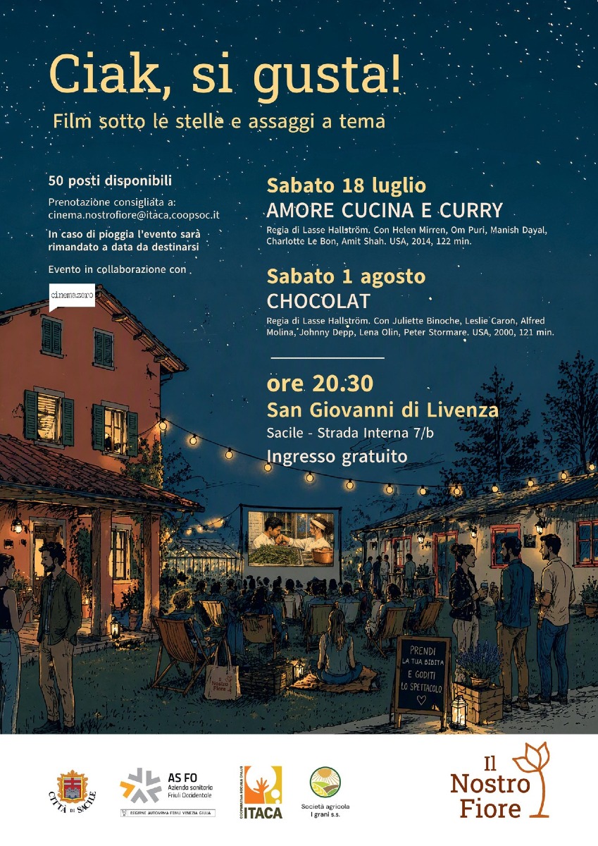 Locandina: Sacile, cinema all’aperto e assaggi a tema a Il Nostro Fiore: due serate gratuite