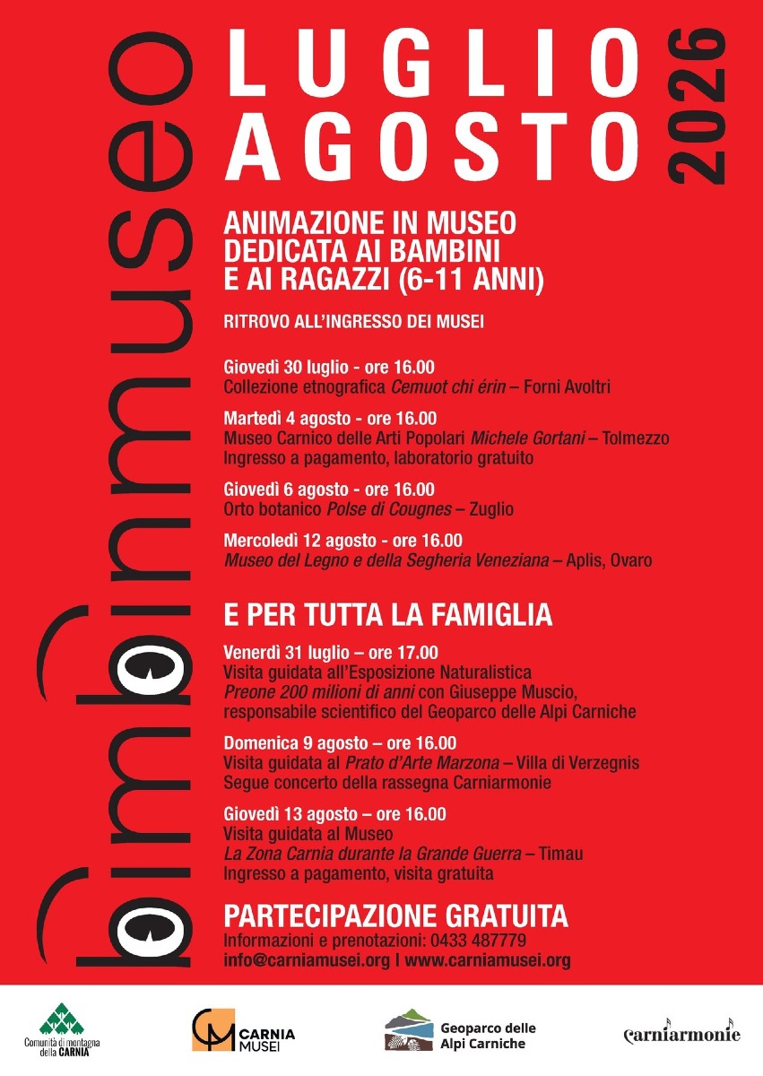Locandina: Carnia, BimbinMuseo e TuttinMuseo: sette appuntamenti tra Tolmezzo, Preone e