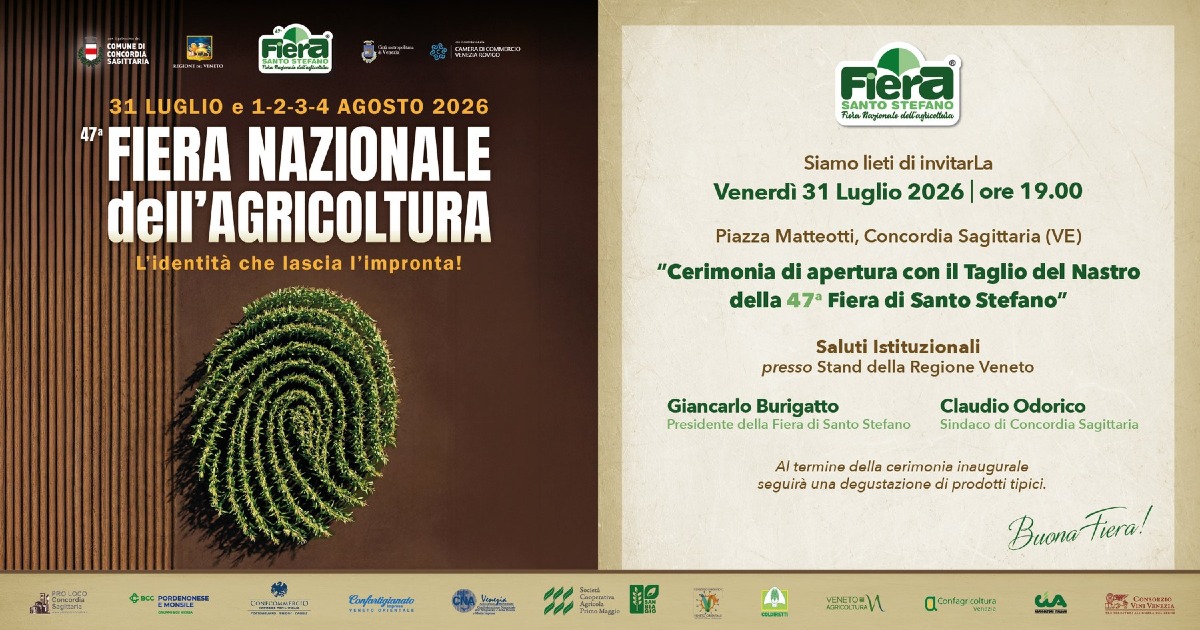 Concordia Sagittaria, venerdì 31 luglio inaugura la Fiera Nazionale dell’Agricoltura