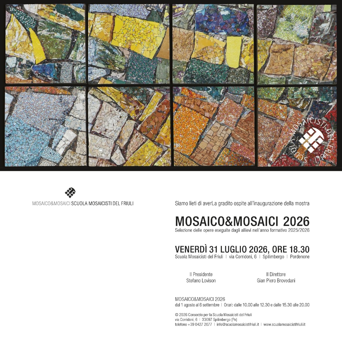 Locandina: Mosaico&Mosaici 2026 a Spilimbergo, dal 1 agosto al 6 settembre la mostra della