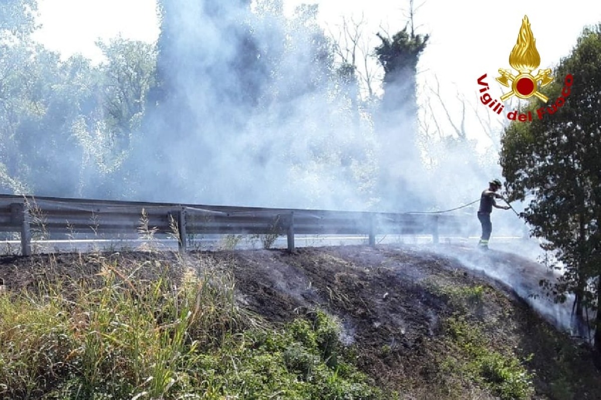 San Canzian D'Isonzo, incendio di sterpaglie lungo la SS 14 | FOTO - 