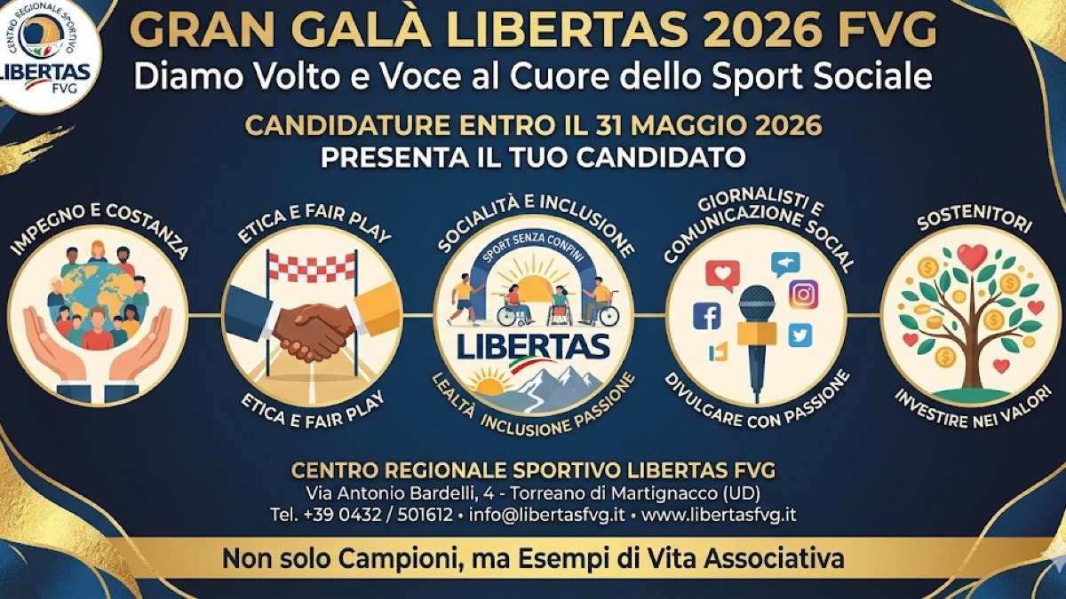 Sport di base in Friuli Venezia Giulia, a Pasian di Prato nasce il Gran Galà Libertas - 