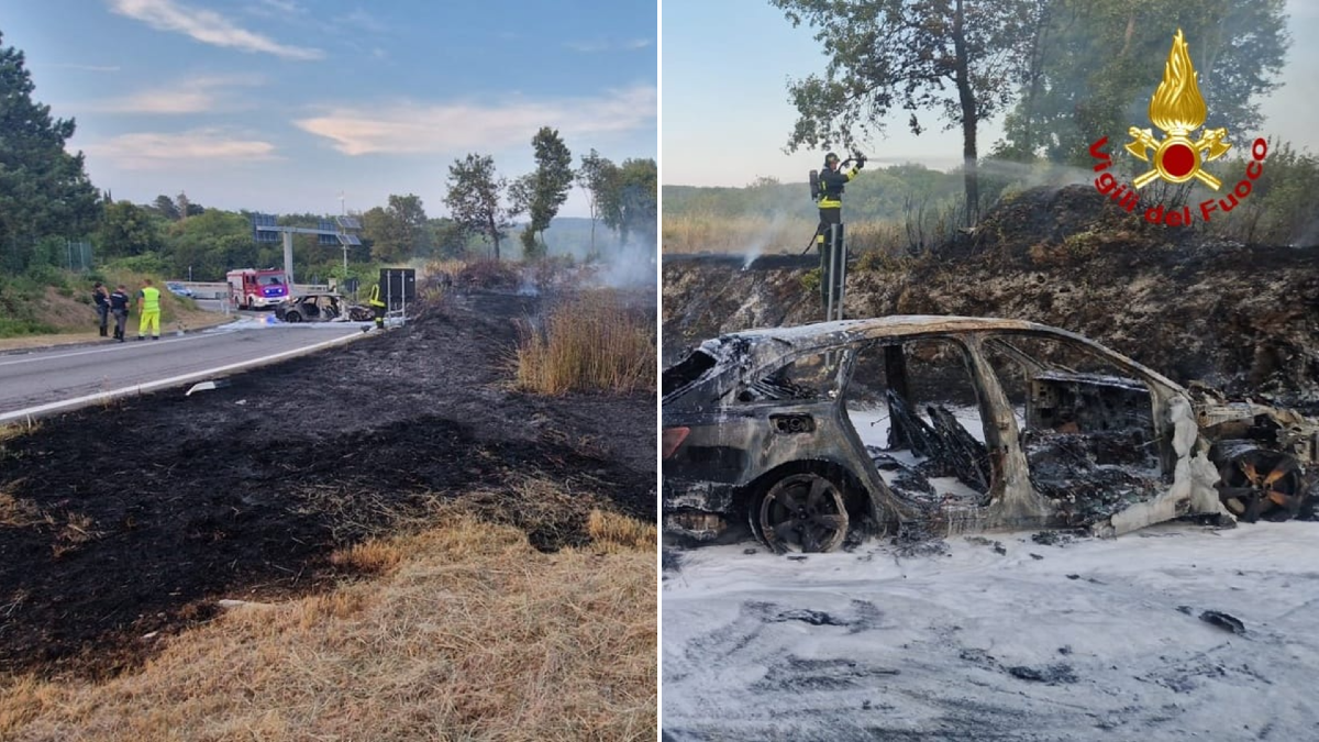 Si schianta contro la roccia, poi l'auto prende fuoco: tragedia sfiorata allo svincolo  - 