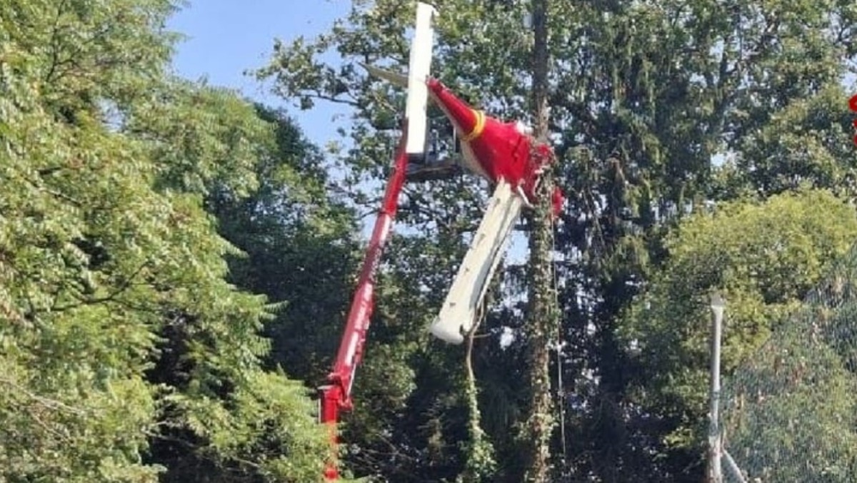 Ultraleggero appeso a un albero da 10 giorni: delicato recupero dei Vigili del Fuoco - 