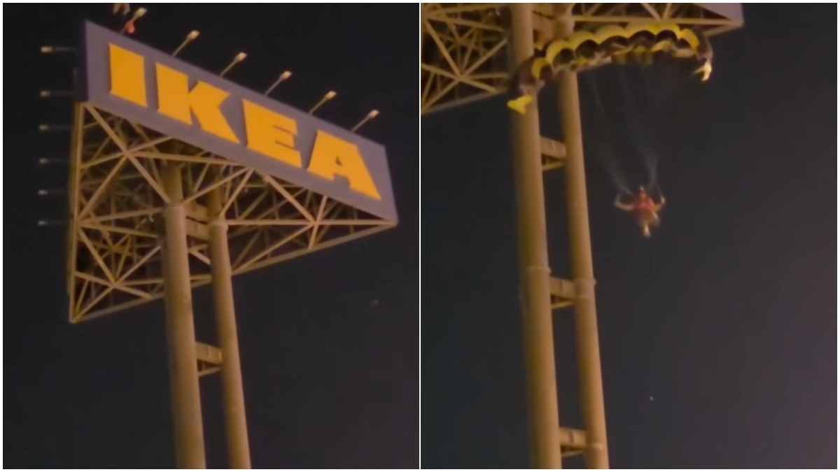 Sale sull’insegna IKEA e si lancia nel vuoto con il paracadute. Zaia: «Da non imitare» - 