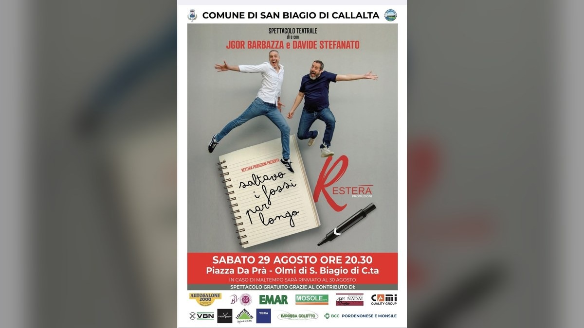 Olmi, serata di teatro comico con Jgor Barbazza e Davide Stefanato il 29 agosto - 