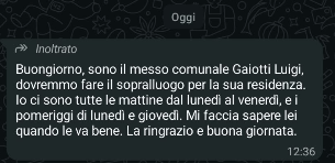 Il messaggio truffa