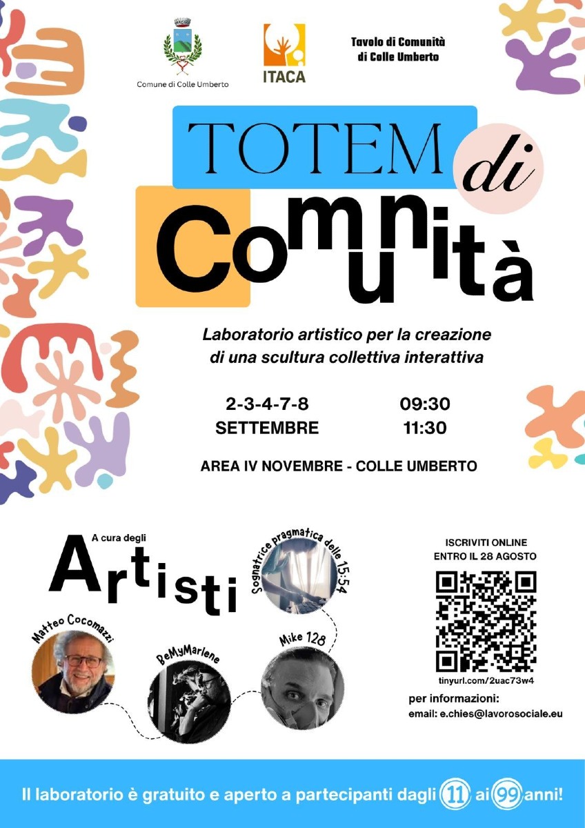 Locandina: Colle Umberto, laboratorio gratuito per creare il Totem di Comunità dal 2 all’8