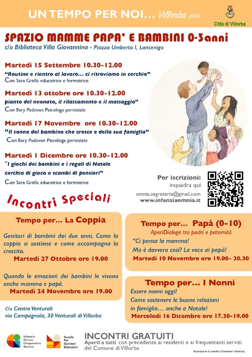 Locandina: Villorba, incontri gratuiti per famiglie e genitori: il calendario di “Un tempo per