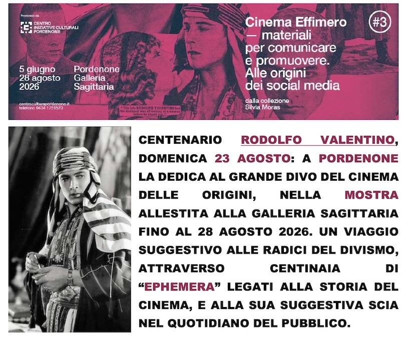 Pordenone omaggia Rodolfo Valentino: una sala della Galleria Sagittaria per il centenario