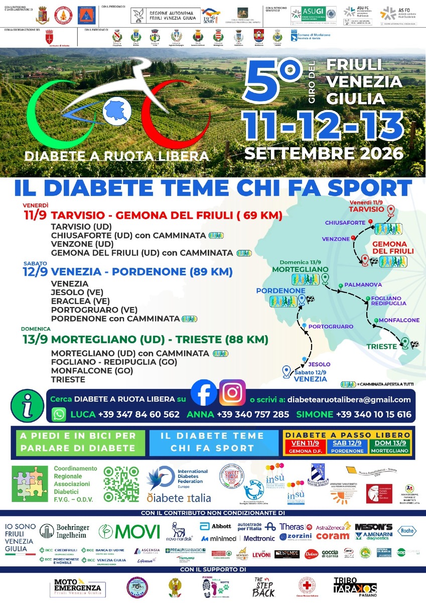 Locandina: Diabete a Ruota Libera 2026: 460 iscritti, 3 tappe tra Veneto e Friuli Venezia