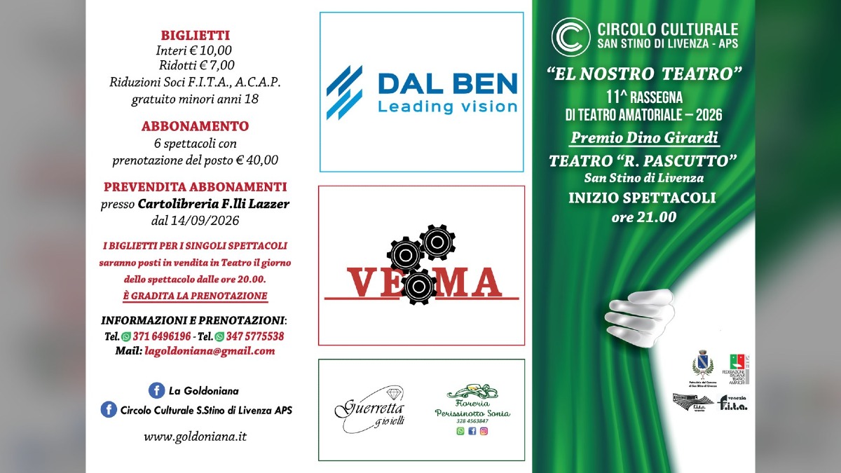 San Stino di Livenza, sei serate al Teatro Pascutto per la rassegna El Nostro Teatro 2026 - 