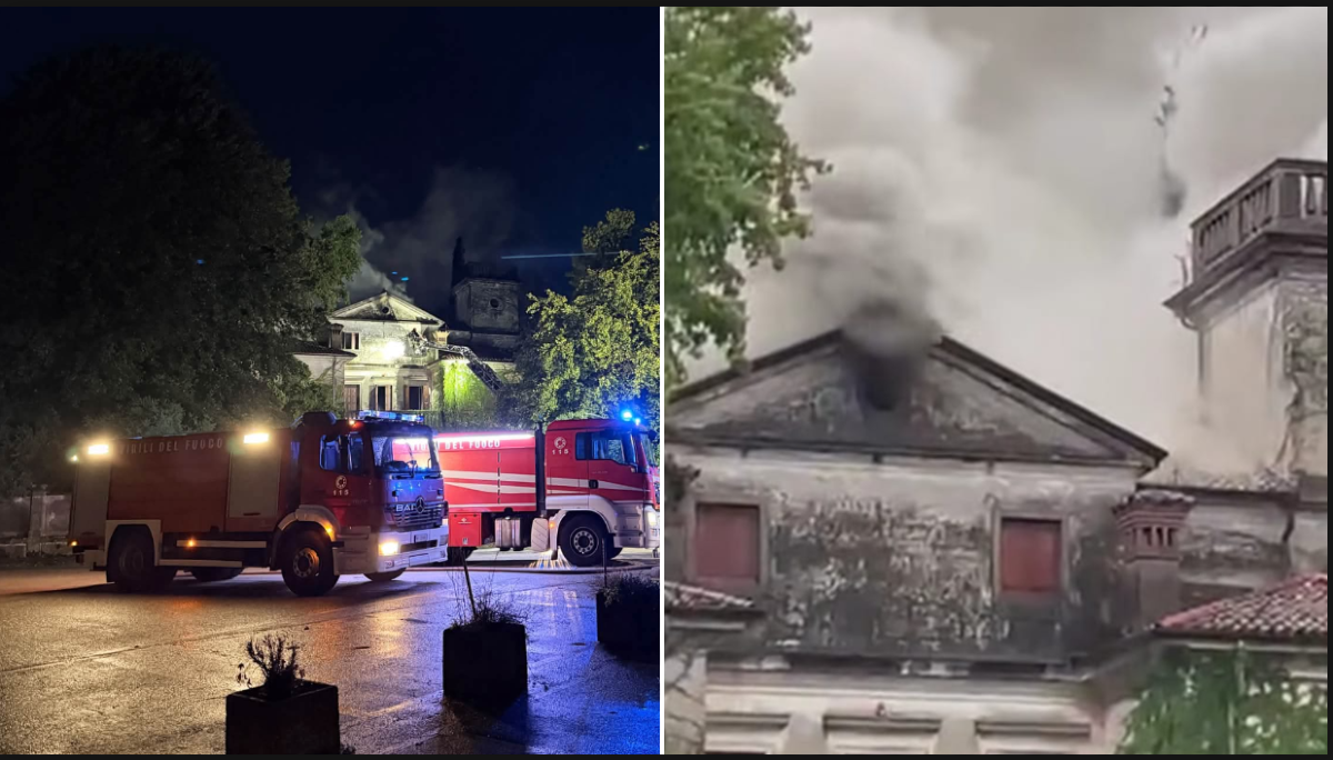 Incendio nella torre di Villa Stroili a Camino al Tagliamento: pompieri al lavoro - 