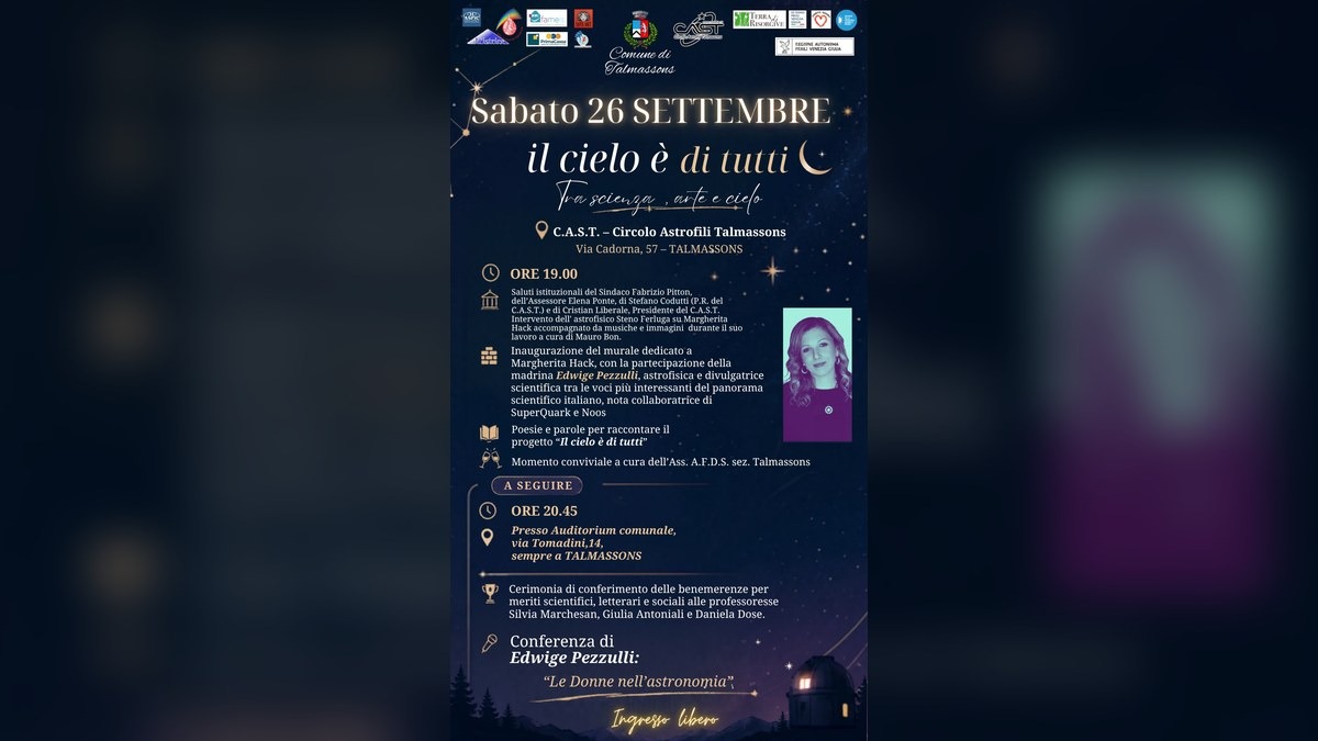 Talmassons, il 26 settembre “Il cielo è di tutti” tra poesie dei bambini e astronomia - 