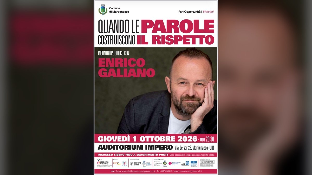 Martignacco, Enrico Galiano all’Auditorium Impero il 1° ottobre per “Rispetto è Cultura” - 