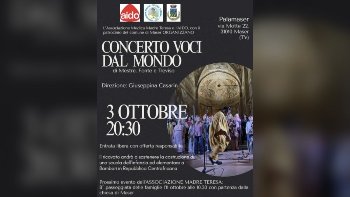 Musica e solidarietà a Maser: al PalaMaser una serata per sostenere la scuola di Bombari - 