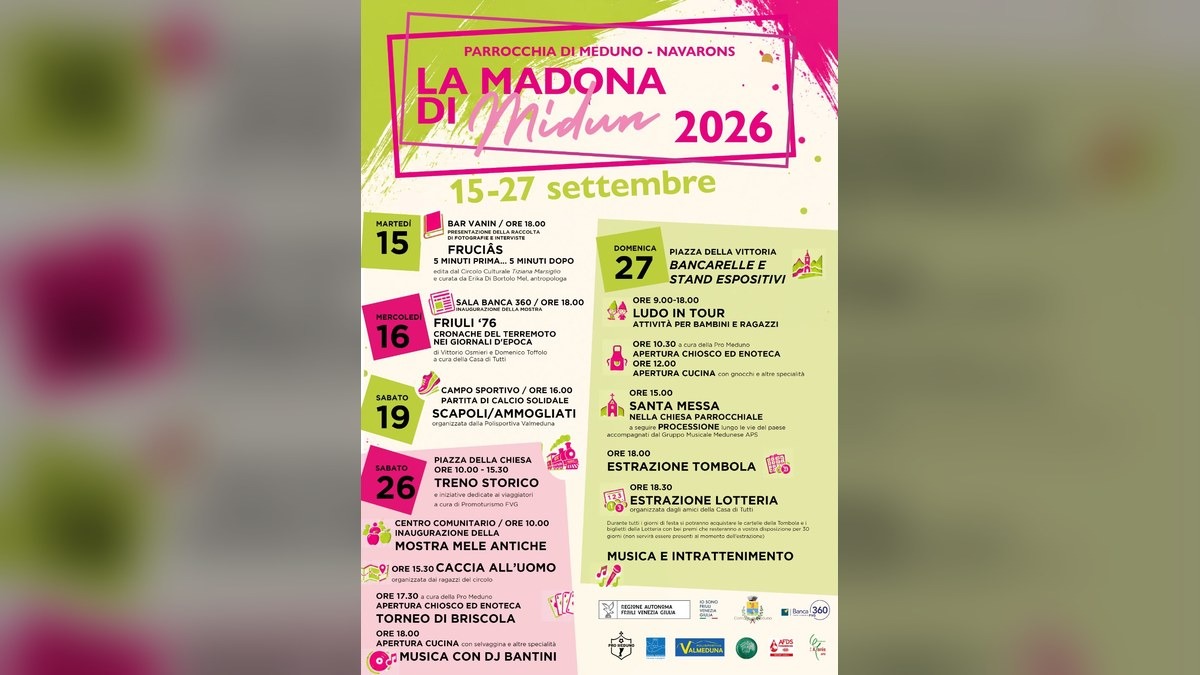 Meduno si prepara al fine settimana della Madona di Midun: in paese arrivano treno d’epoca, mele antiche e rito religioso - 