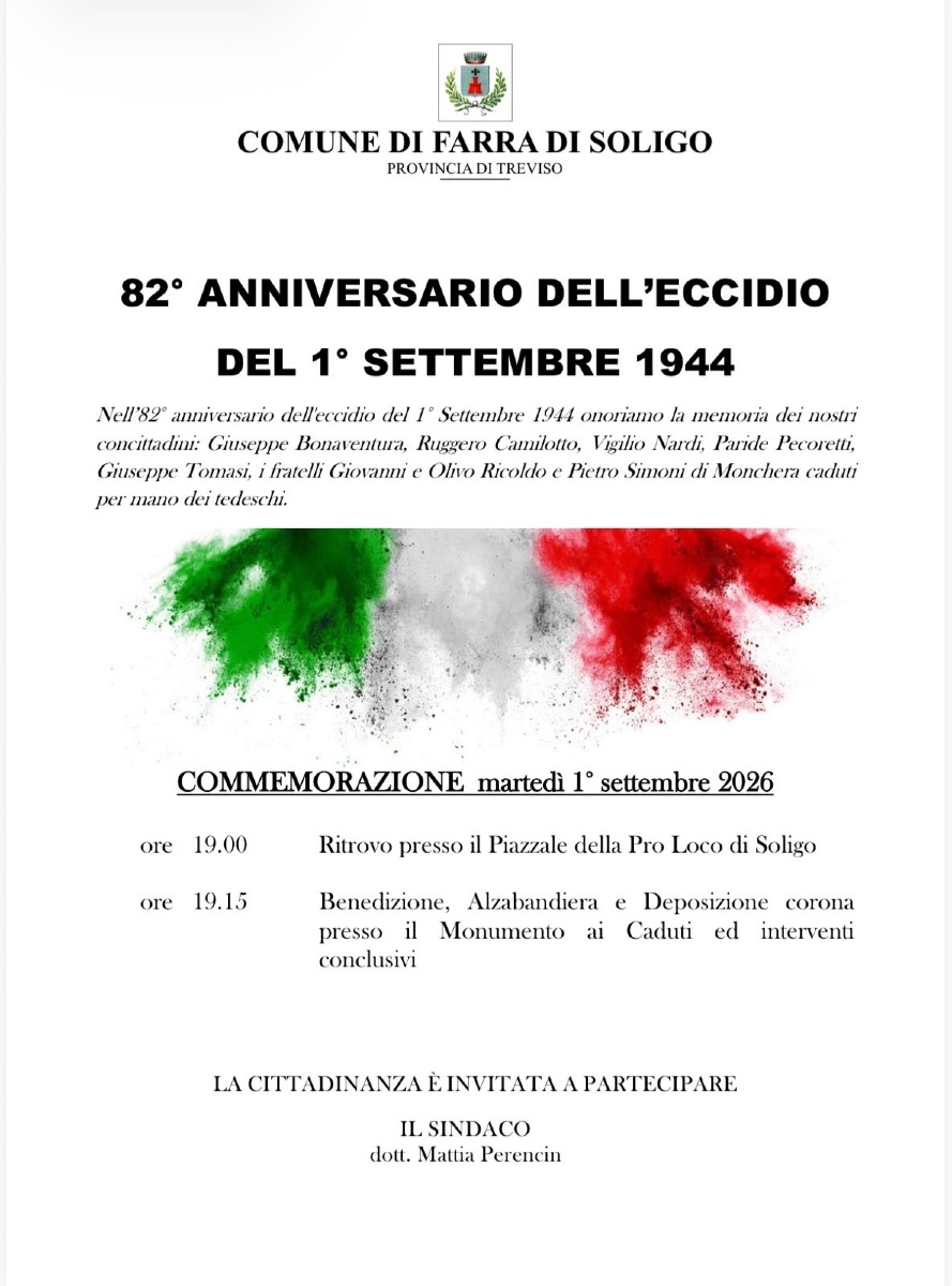 Locandina: Farra di Soligo ricorda l’eccidio nazista del 1° settembre 1944: commemorati otto