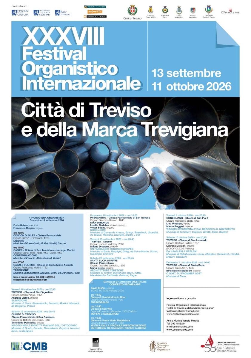 Locandina: Festival Organistico Internazionale, a Treviso 38 concerti dal 13 settembre all’11