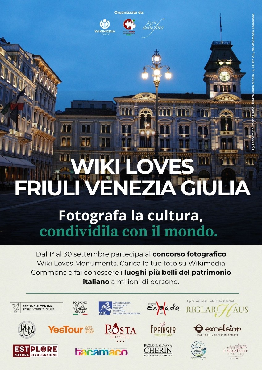 Locandina: Wiki Loves Monuments 2026, in Friuli Venezia Giulia via al concorso con 10 premi