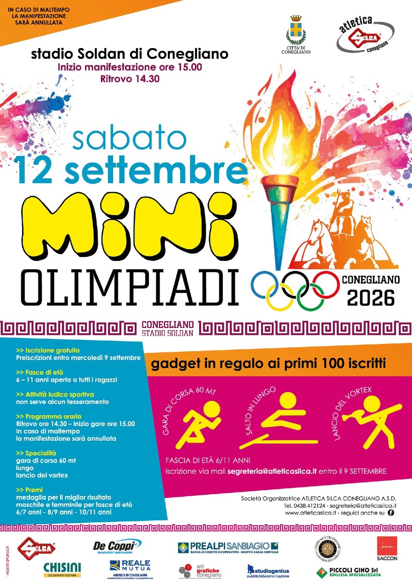Miniolimpiadi di atletica a Conegliano: prove in pista per bambini dai 6 ai 13 anni