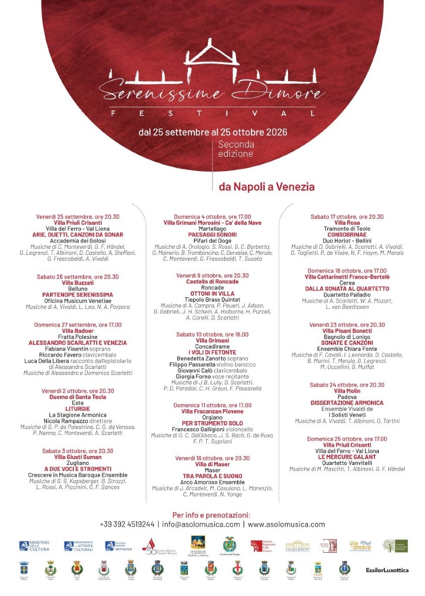 Locandina: Serenissime Dimore 2026 torna in Veneto: 15 concerti in 14 dimore storiche