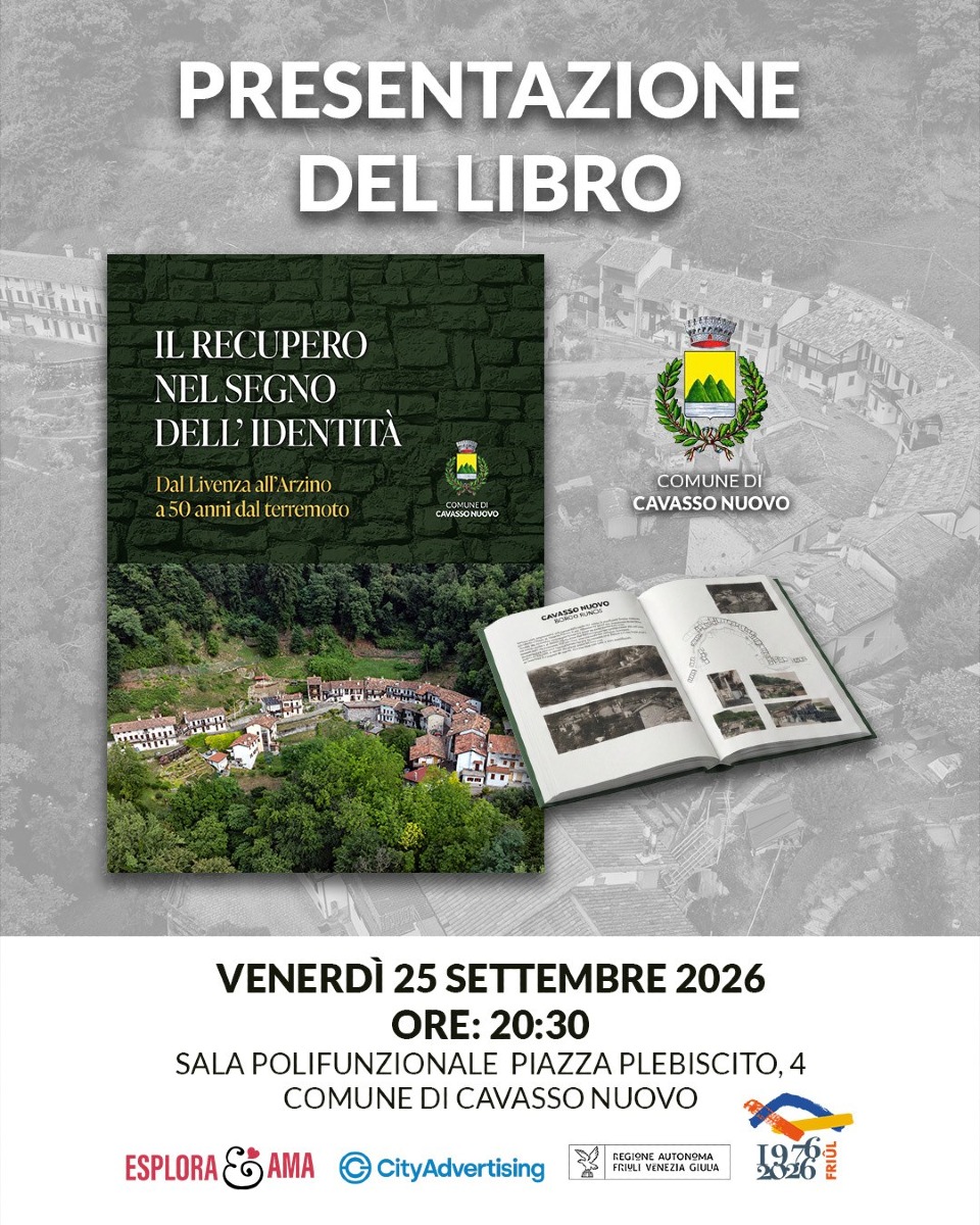 Locandina: Cavasso Nuovo, il 25 settembre il libro sui 21 Comuni ricostruiti dopo il terremoto