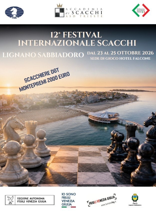 Locandina: Lignano Sabbiadoro, aperte le iscrizioni al Festival internazionale di scacchi 2026