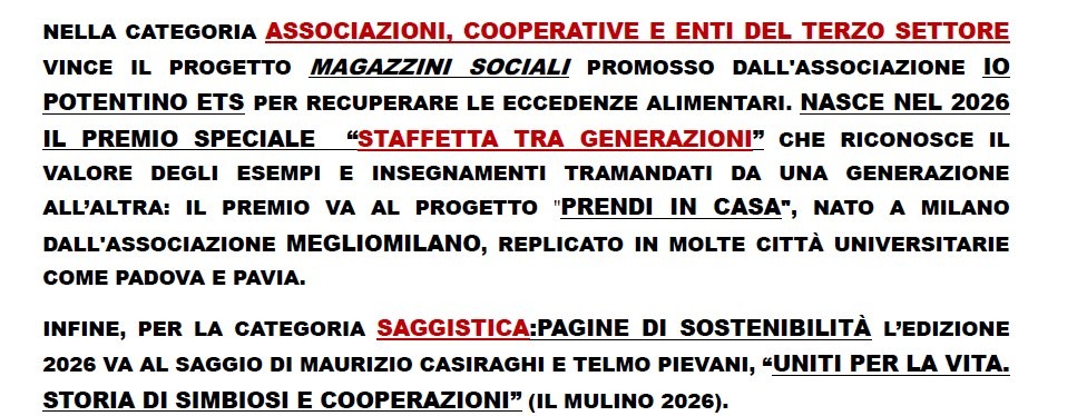 Premio Vivere a Spreco Zero 2026, ecco i vincitori: premiate scuole, comuni e imprese