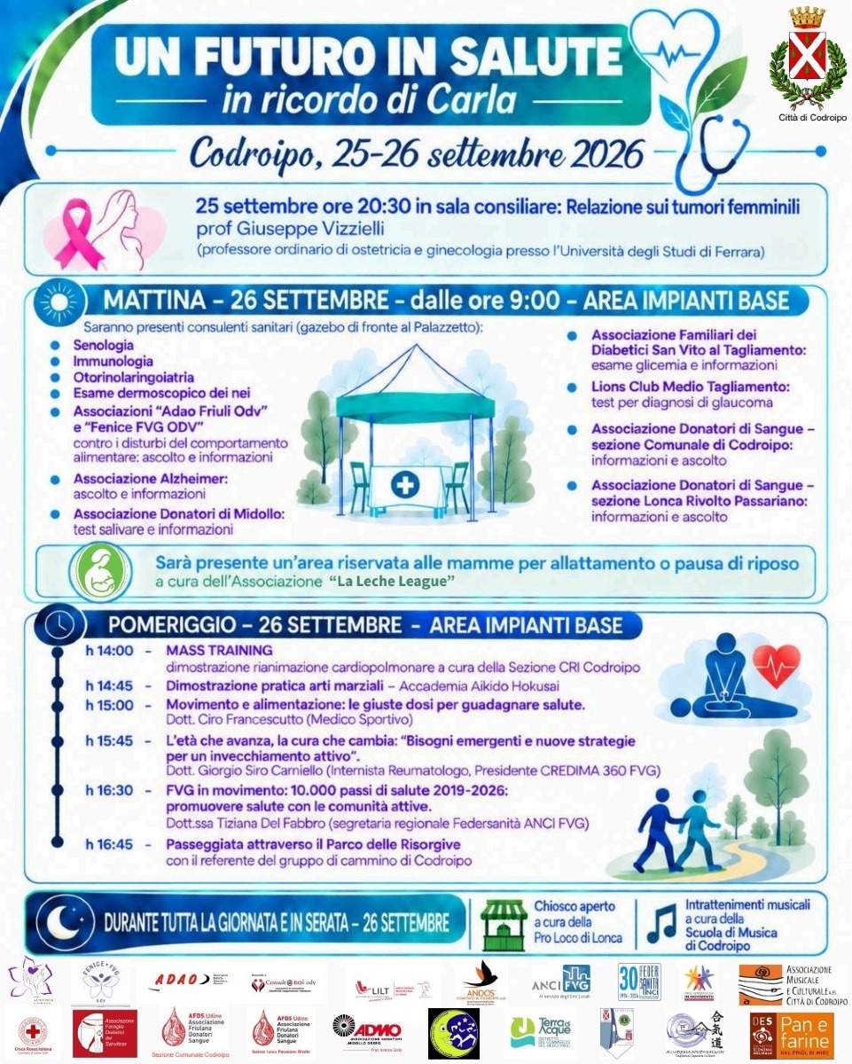 Codroipo, due giorni sulla prevenzione in ricordo di Carla Comisso il 25 e 26 settembre