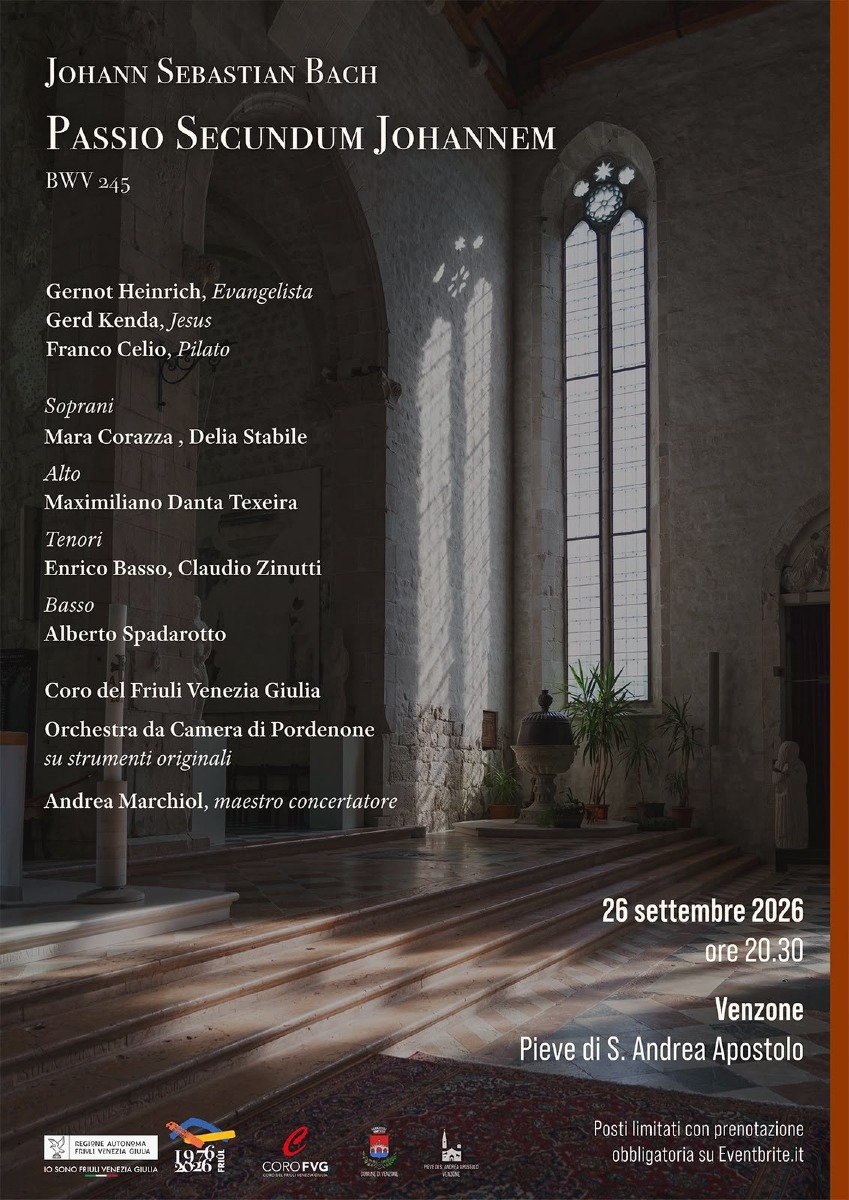 Locandina: Venzone, la Passione secondo Giovanni di Bach chiude il 26 settembre il 50° del