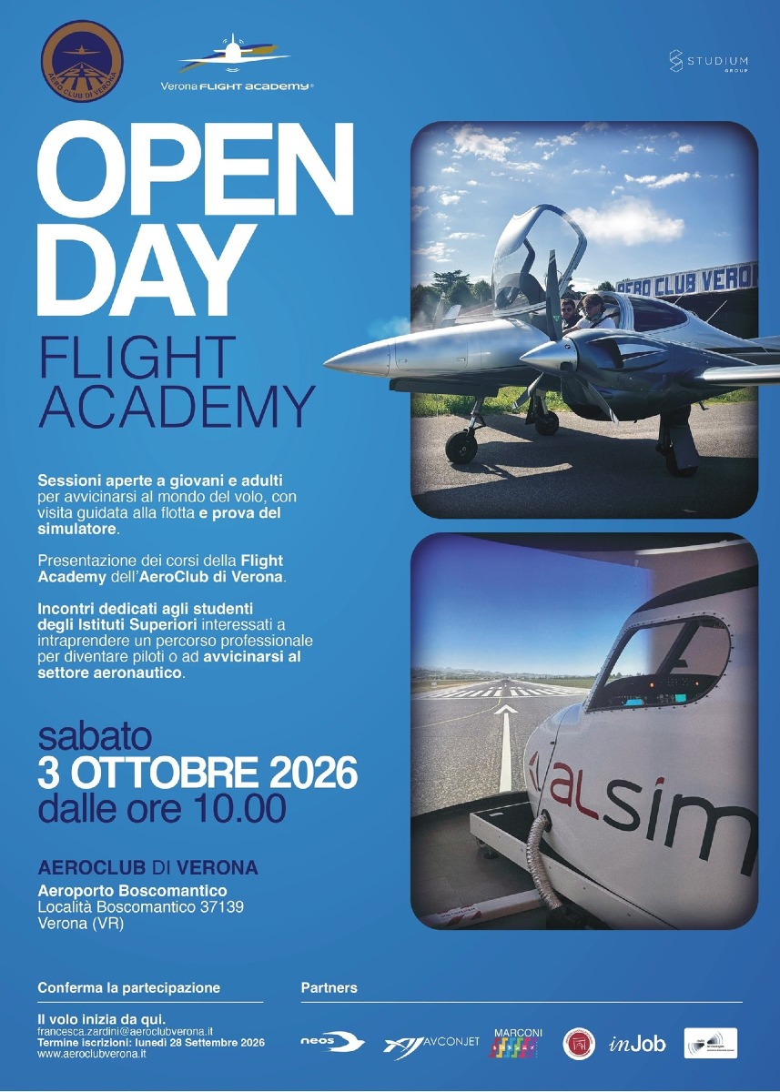 Boscomantico, open day all’Aero Club di Verona Flight Academy il 3 ottobre 2026