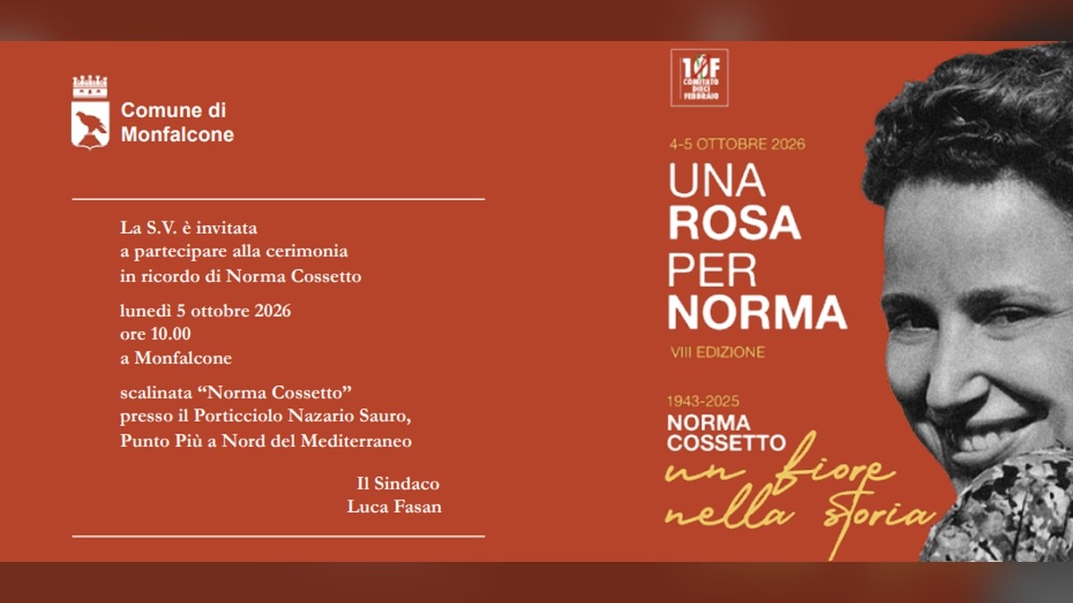 Monfalcone ricorda Norma Cossetto: cerimonia il 5 ottobre al Porticciolo Nazario Sauro - 