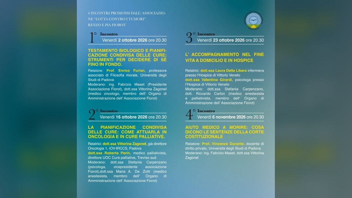 San Fior, quattro incontri pubblici sul fine vita: date, temi e relatori fino al 6 novembre - 