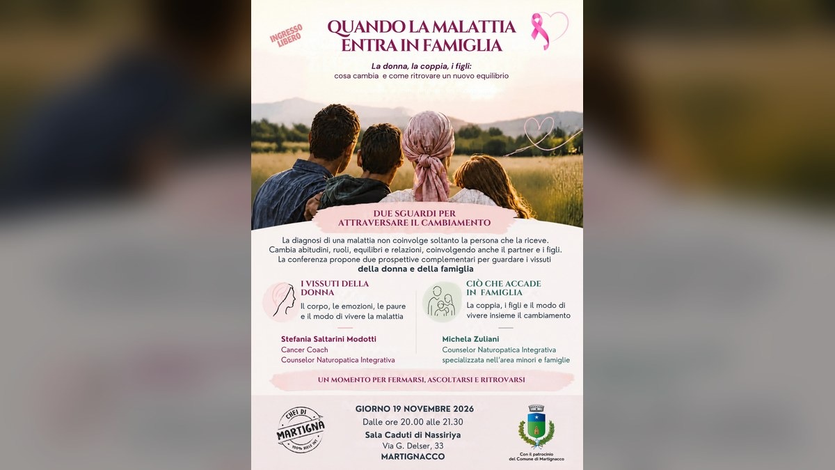 Martignacco, un incontro su malattia oncologica e vita familiare - 
