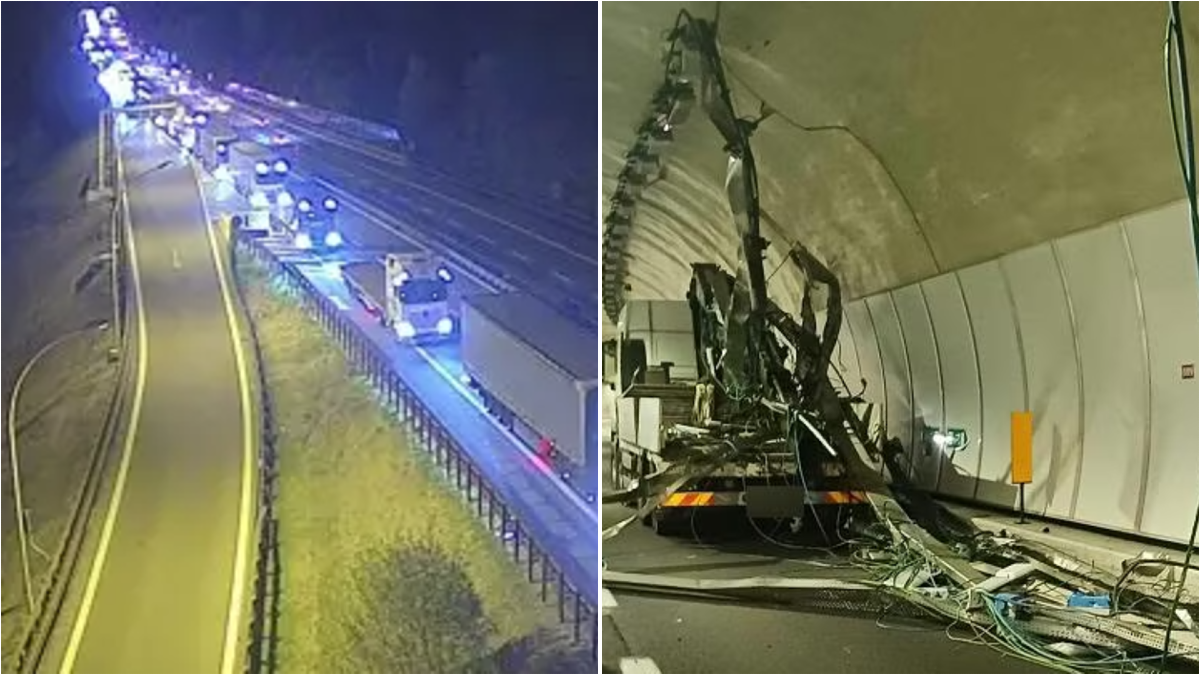 Gru contro gli impianti della galleria: distrutte luci e segnaletica, autostrada paralizzata - 