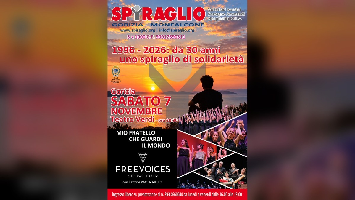 Gorizia, al Verdi una serata per i 30 anni di Spiraglio: musica e riconoscimento ai volontari - 