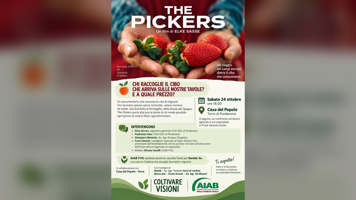 Torre di Pordenone, alla Casa del Popolo una serata su lavoro agricolo e caporalato con il documentario "The Pickers" - 