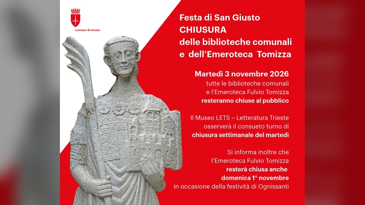 Trieste, servizi bibliotecari sospesi per San Giusto: stop anche all’Emeroteca - 